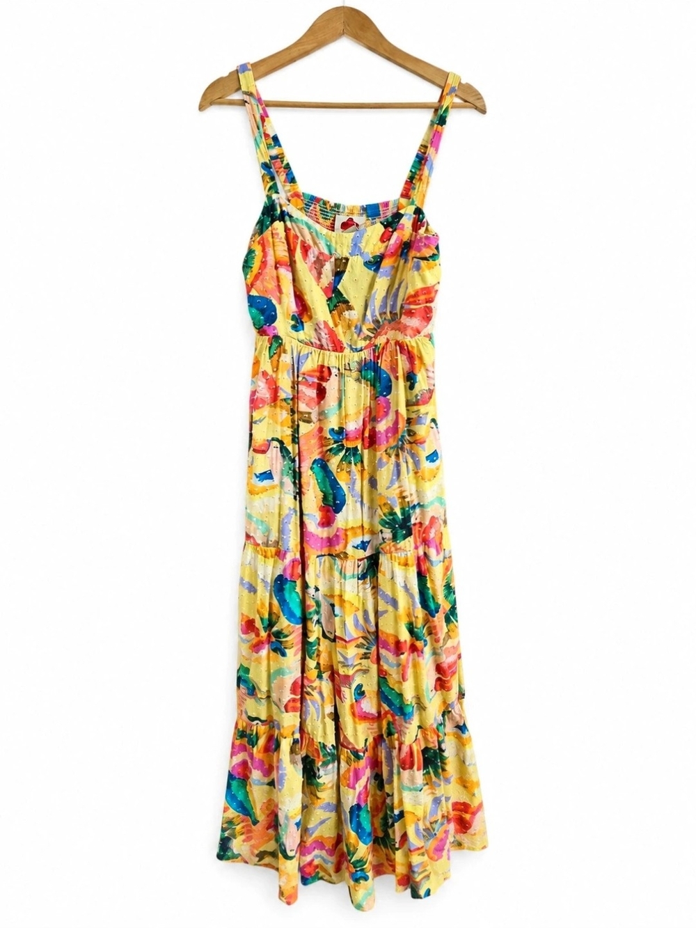 FARM Rio Yellow Multicolor Floral Tiered Maxi Dress